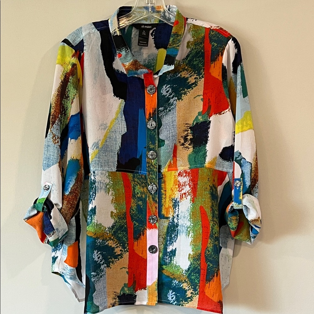 Ali Miles - petite large, Multicolor Abstract, button down